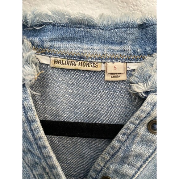 Anthropologie Holding Horses Denim Chambray Fray Edge Top Small - Picture 7 of 12